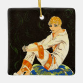 ヴィンテージアールデコ女性、喫煙by S. Chompre セラミックオーナメント (正面)