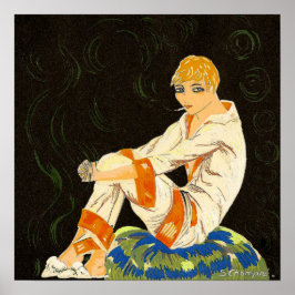 ヴィンテージアールデコ女性、喫煙by S. Chompre ポスター