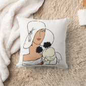 ヴィンテージアールデコ帽子Cをかぶった花付き女性 クッション (ブランケット)