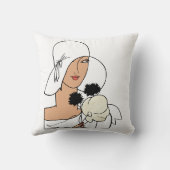 ヴィンテージアールデコ帽子Cをかぶった花付き女性 クッション (裏面)