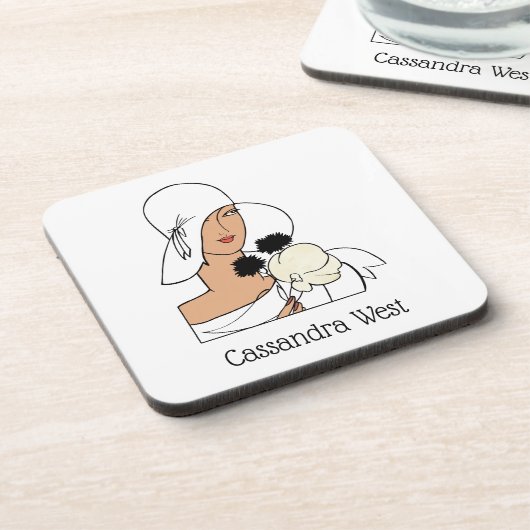 ヴィンテージアールデコ帽子Cをかぶった花付き女性 コースター (左側)