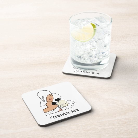 ヴィンテージアールデコ帽子Cをかぶった花付き女性 コースター (右側)