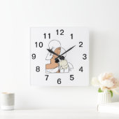 ヴィンテージアールデコ帽子Cをかぶった花付き女性 スクエア壁時計 (ホーム)