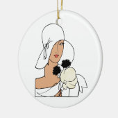 ヴィンテージアールデコ帽子Cをかぶった花付き女性 セラミックオーナメント (左)