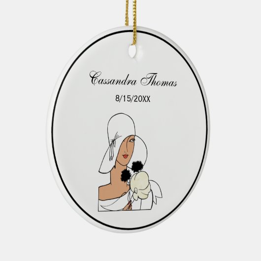 ヴィンテージアールデコ帽子Cをかぶった花付き女性 セラミックオーナメント (右)