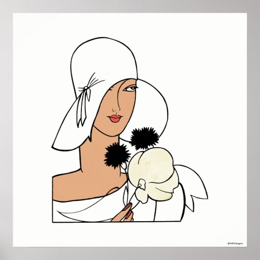 ヴィンテージアールデコ帽子Cをかぶった花付き女性 ポスター (正面)
