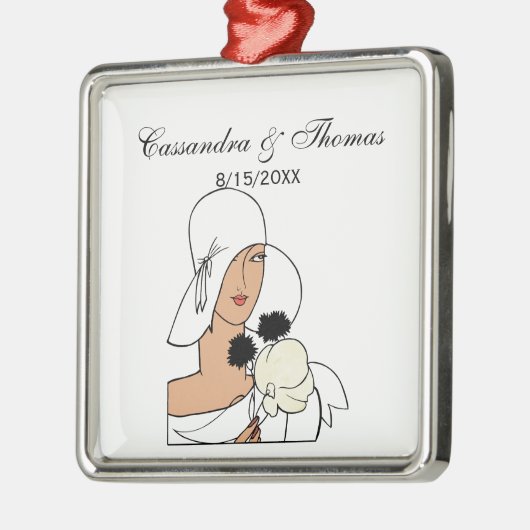 ヴィンテージアールデコ帽子Cをかぶった花付き女性 メタルオーナメント (左)