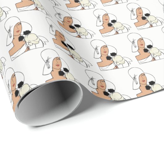 ヴィンテージアールデコ帽子Cをかぶった花付き女性 ラッピングペーパー (ロールコーナー)