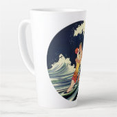 ヴィンテージアールデコ愛好家キスインザウェーブアットビーチ カフェラテマグ (左アングル)