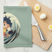 ヴィンテージアールデコ愛好家キスインザウェーブアットビーチ キッチンタオル (四つ折り)