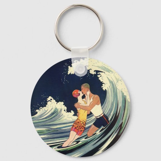 ヴィンテージアールデコ愛好家キスインザウェーブアットビーチ キーホルダー (正面)
