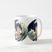 ヴィンテージアールデコ愛好家キスインザウェーブアットビーチ コーヒーマグカップ (正面右)