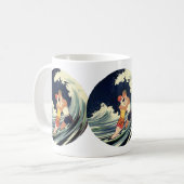 ヴィンテージアールデコ愛好家キスインザウェーブアットビーチ コーヒーマグカップ (正面左)