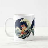 ヴィンテージアールデコ愛好家キスインザウェーブアットビーチ コーヒーマグカップ (左)