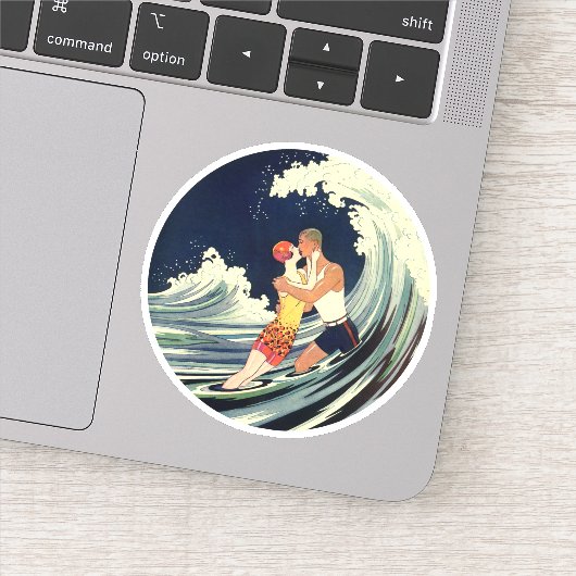 ヴィンテージアールデコ愛好家キスインザウェーブアットビーチ シール (詳細)