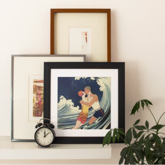 ヴィンテージアールデコ愛好家キスインザウェーブアットビーチ ポスター