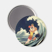 ヴィンテージアールデコ愛好家キスインザウェーブアットビーチ マグネット (正面/裏面)