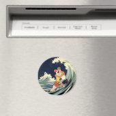 ヴィンテージアールデコ愛好家キスインザウェーブアットビーチ マグネット (インサイチュ (食洗機))