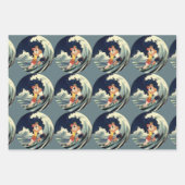 ヴィンテージアールデコ愛好家キスインザウェーブアットビーチ ラッピングペーパーシート (正面3)