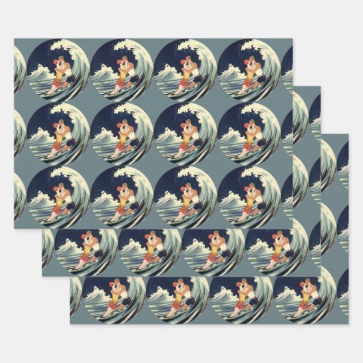 ヴィンテージアールデコ愛好家キスインザウェーブアットビーチ ラッピングペーパーシート (セット)