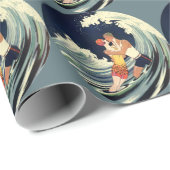 ヴィンテージアールデコ愛好家キスインザウェーブアットビーチ ラッピングペーパー (ロールコーナー)