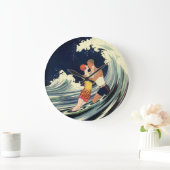 ヴィンテージアールデコ愛好家キスインザウェーブアットビーチ ラージ壁時計 (ホーム)