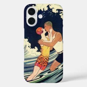 ヴィンテージアールデコ愛好家キスインザウェーブアットビーチ iPhone 16ケース