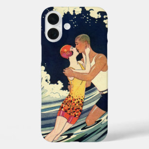 ヴィンテージアールデコ愛好家キスインザウェーブアットビーチ iPhone 16 PLUSケース