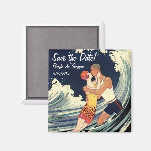 ヴィンテージアールデコ愛好家キス結婚式日付を保存 マグネット (正面/裏面)