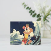 ヴィンテージアールデコ愛好家キス結婚式日付を保存 案内ポストカード (スタンド正面)