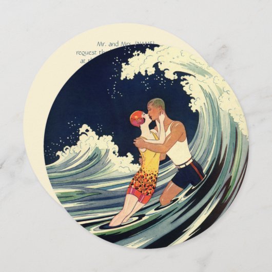 ヴィンテージアールデコ愛好家キス、結婚式招待状 招待状 (正面/裏面)