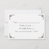 ヴィンテージアールデコ新しい白黒 出欠カード (裏面)