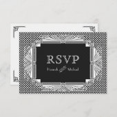 ヴィンテージアールデコ新しい白黒 出欠カード (正面/裏面)