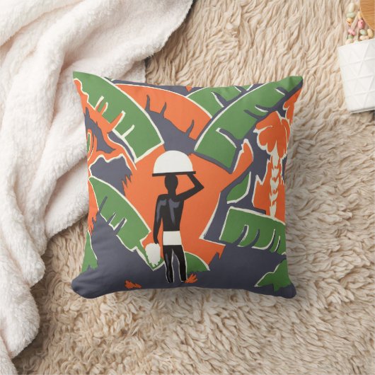 ヴィンテージアールデコ旅行，アフリカのジャングルの先住民 クッション (ブランケット)