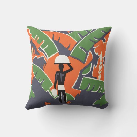 ヴィンテージアールデコ旅行，アフリカのジャングルの先住民 クッション (裏面)