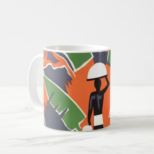 ヴィンテージアールデコ旅行，アフリカのジャングルの先住民 コーヒーマグカップ (正面左)