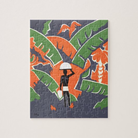 ヴィンテージアールデコ旅行，アフリカのジャングルの先住民 ジグソーパズル (縦)