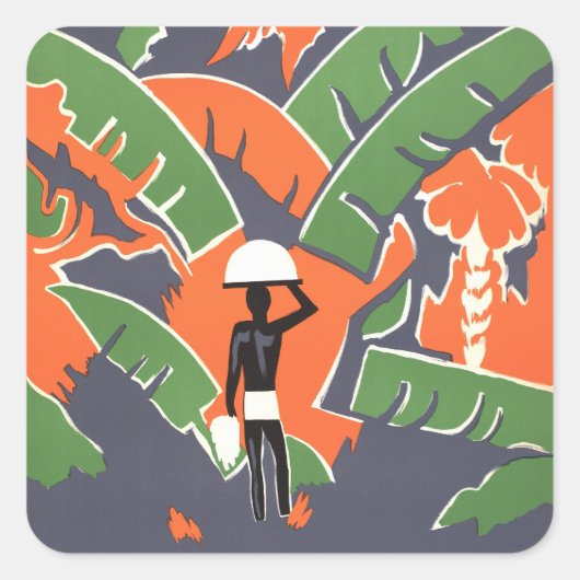 ヴィンテージアールデコ旅行，アフリカのジャングルの先住民 スクエアシール (正面)