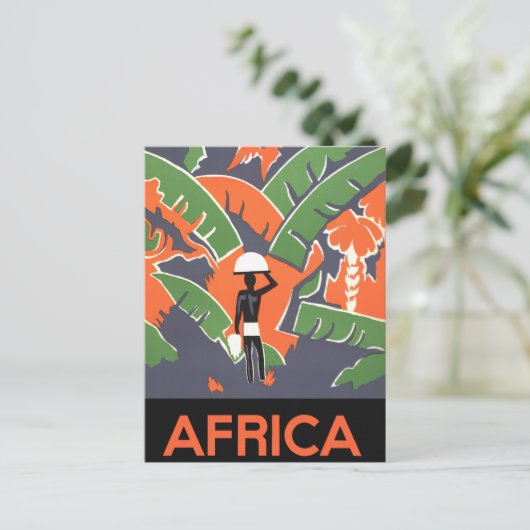 ヴィンテージアールデコ旅行，アフリカのジャングルの先住民 ポストカード (スタンド正面)