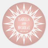 ヴィンテージアールデコ日が差すことピンクローズ結婚金ゴールド ラウンドシール (正面)