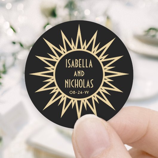 ヴィンテージアールデコ日が差すことブラックと金ゴールド結婚ズ ラウンドシール