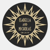 ヴィンテージアールデコ日が差すことブラックと金ゴールド結婚ズ ラウンドシール (正面)