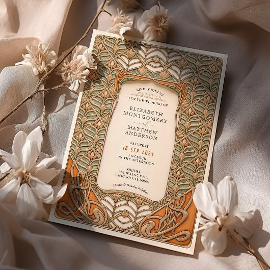 ヴィンテージアールデコ植物体結婚枠 招待状