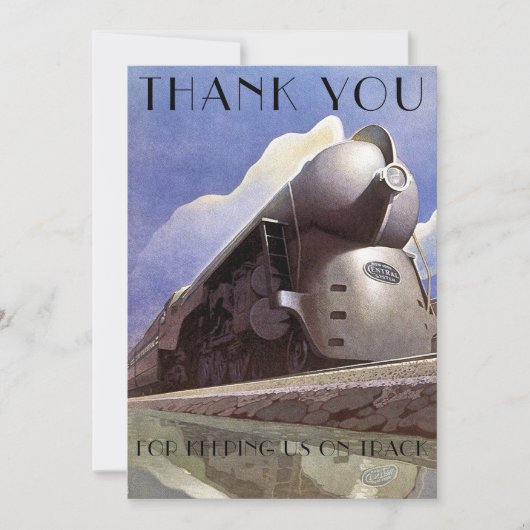 ヴィンテージアールデコ機関車テンプレート サンキューカード (正面)