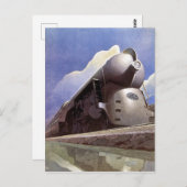 ヴィンテージアールデコ機関車列車Ad ポストカード (正面/裏面)