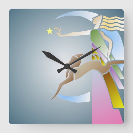 ヴィンテージアールデコ犬壁時計付き女性 スクエア壁時計 (正面)