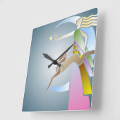 ヴィンテージアールデコ犬壁時計付き女性 スクエア壁時計 (傾斜)