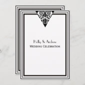 ヴィンテージアールデコ白黒フレーム#1 結婚 V 招待状 (正面/裏面)