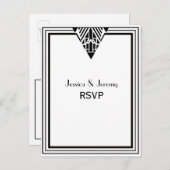 ヴィンテージアールデコ白黒フレーム#1 RSVP 1 インビテーションポストカード (正面/裏面)