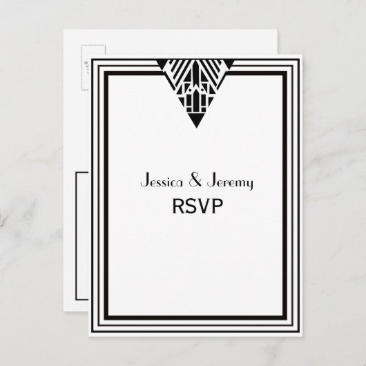 ヴィンテージアールデコ白黒フレーム#1 RSVP 1 インビテーションポストカード (正面/裏面)